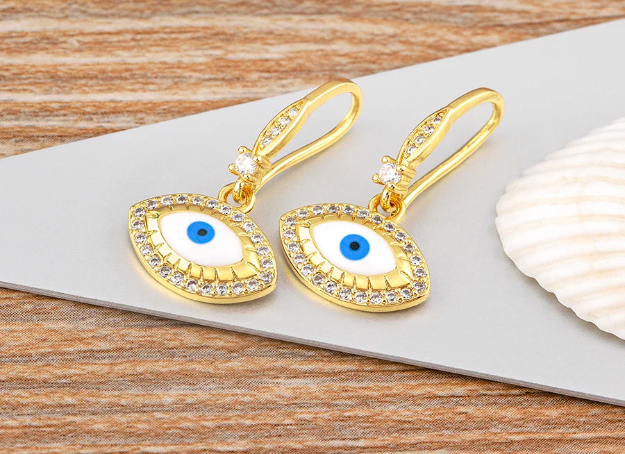 Nidin New Turkish Amulet Evil Eye Drop Earrings 4 Colors Lucky Charm Dangle Ear Hook Jewelry Birthday Wedding Gift Wholesale - Floq & Raman