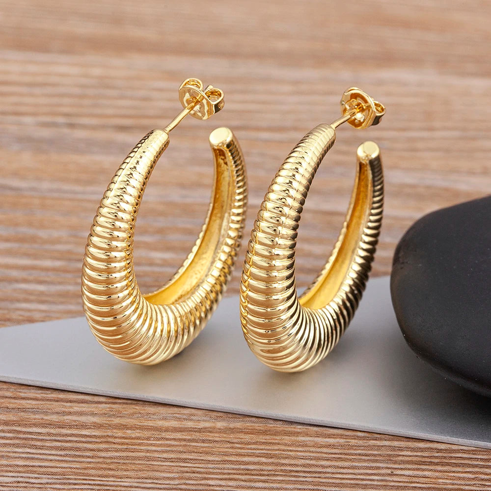 Top Quality 2 Colors Geometric Crescent Shape Adjustable Earrings Cubic Zirconia Women Retro Jewelry Classic Party Gift - Floq & Raman