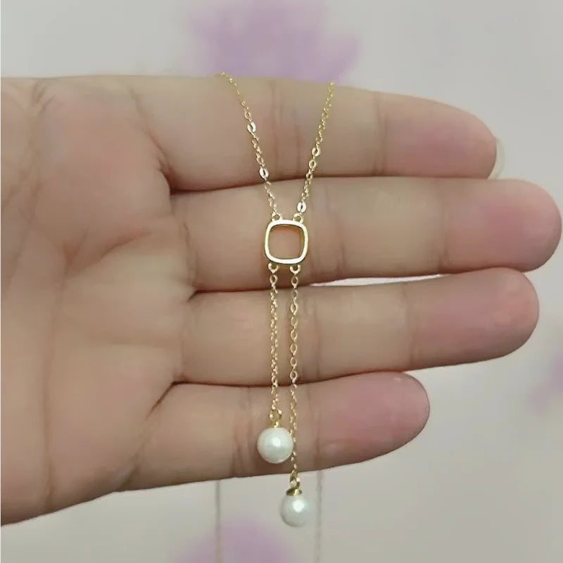 Japanese S925 Sterling Silver Double Pearl Necklace Y-shaped Long Tassel Premium Light Fashion Sweater Chain - Floq & Raman