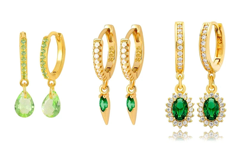 925 Sterling Silver Green Crystal CZ Hoop Earrings for Women | 2023 Luxury Gold Small Huggie Earrings | Fashion Piercing Jewelry - Floq & Raman