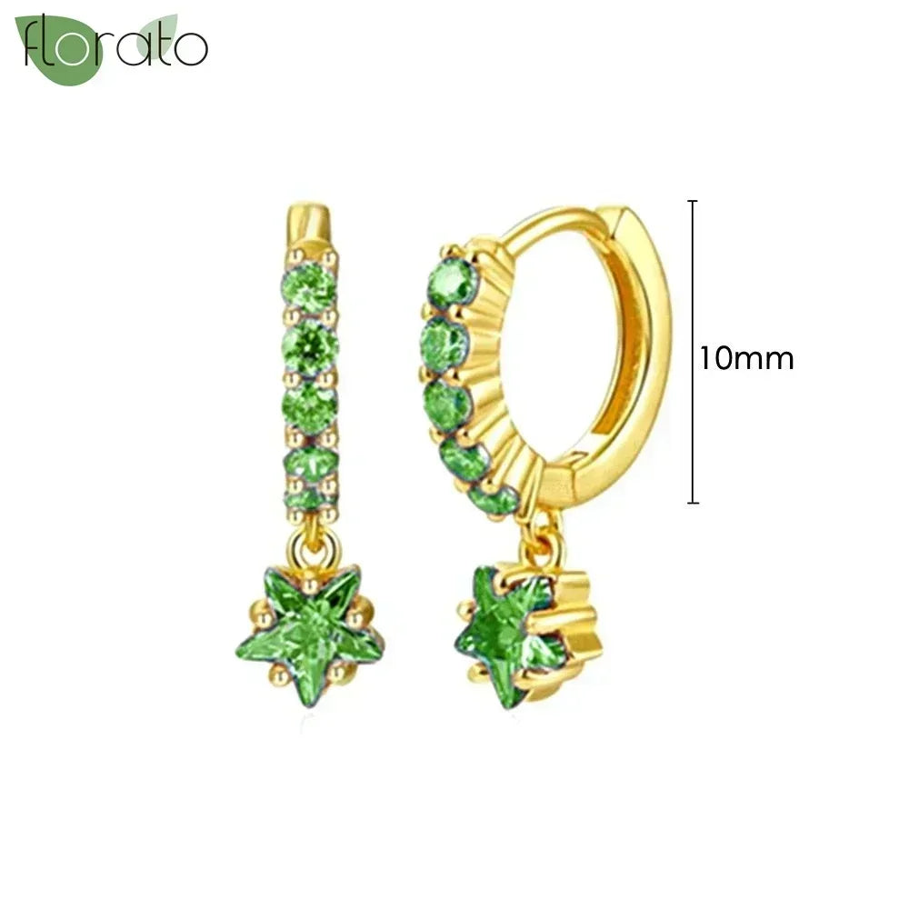 925 Sterling Silver Green Crystal CZ Hoop Earrings for Women | 2023 Luxury Gold Small Huggie Earrings | Fashion Piercing Jewelry - Floq & Raman