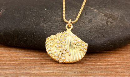 New Fashion Lucky Shell Shape Inlaid Pearl Crystal Zircon Pendant Necklace For Women Female 4 Styles Choice Jewelry Gifts - Floq & Raman