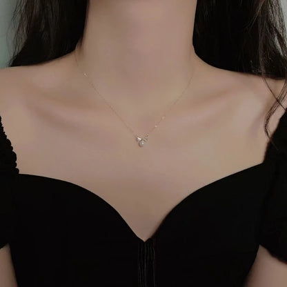 Real 925 Sterling Silver Zircon CZ Bowknot Pearl Choker Necklace for Women Cute Fine Jewelry Minimalist Accessories - Floq & Raman