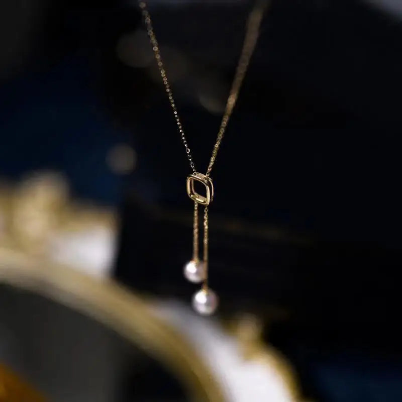 Japanese S925 Sterling Silver Double Pearl Necklace Y-shaped Long Tassel Premium Light Fashion Sweater Chain - Floq & Raman