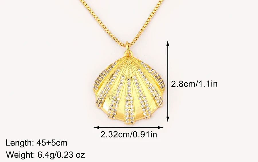 New Fashion Lucky Shell Shape Inlaid Pearl Crystal Zircon Pendant Necklace For Women Female 4 Styles Choice Jewelry Gifts - Floq & Raman