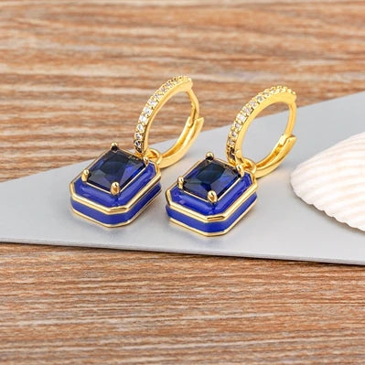 Fashion Geometric Women's Ear Buckle Earrings Zircon Gold Plated Engagement Wedding Birthday Gift Jewelry Accessories - Floq & Raman