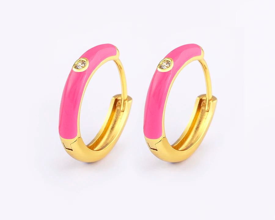 New Minimalist Candy Colors Enamel Round Hoop Earrings for Women Zircon Piercing Cartilage Huggie Ear Jewelry Wedding Gift - Floq & Raman