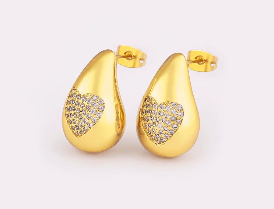 Hot Sale Shiny Heart Pattern Large Water Drop Metal Earrings For Women Retro Smooth Chunky Ear Jewelry Wedding Gifts - Floq & Raman