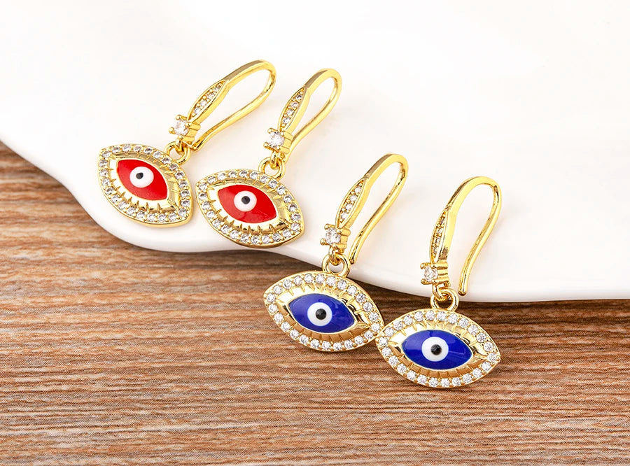 Nidin New Turkish Amulet Evil Eye Drop Earrings 4 Colors Lucky Charm Dangle Ear Hook Jewelry Birthday Wedding Gift Wholesale - Floq & Raman