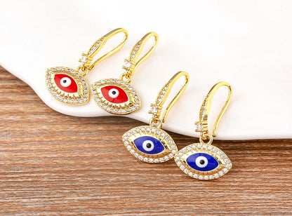 Nidin New Turkish Amulet Evil Eye Drop Earrings 4 Colors Lucky Charm Dangle Ear Hook Jewelry Birthday Wedding Gift Wholesale - Floq & Raman
