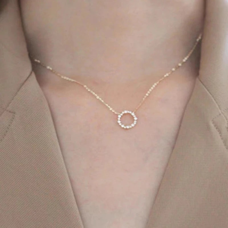 925 Sterling Silver 18K Gold Plating Pavé Crystal Round Star Same Style Necklace Women Fashion Party Jewelry Accessories - Floq & Raman