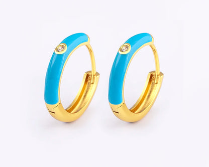 New Minimalist Candy Colors Enamel Round Hoop Earrings for Women Zircon Piercing Cartilage Huggie Ear Jewelry Wedding Gift - Floq & Raman