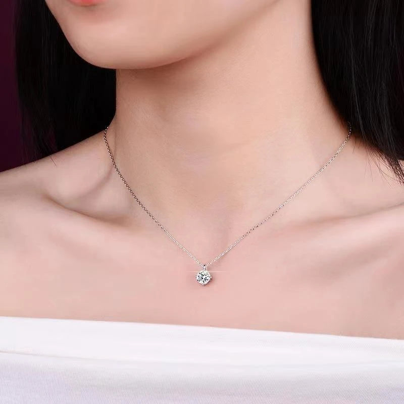Simple Trendy Crystal Zircon Rhinestone Pendant Necklace For Women Charm White Gold Color Clavicle Chain Necklack WeddingJewelry - Floq & Raman