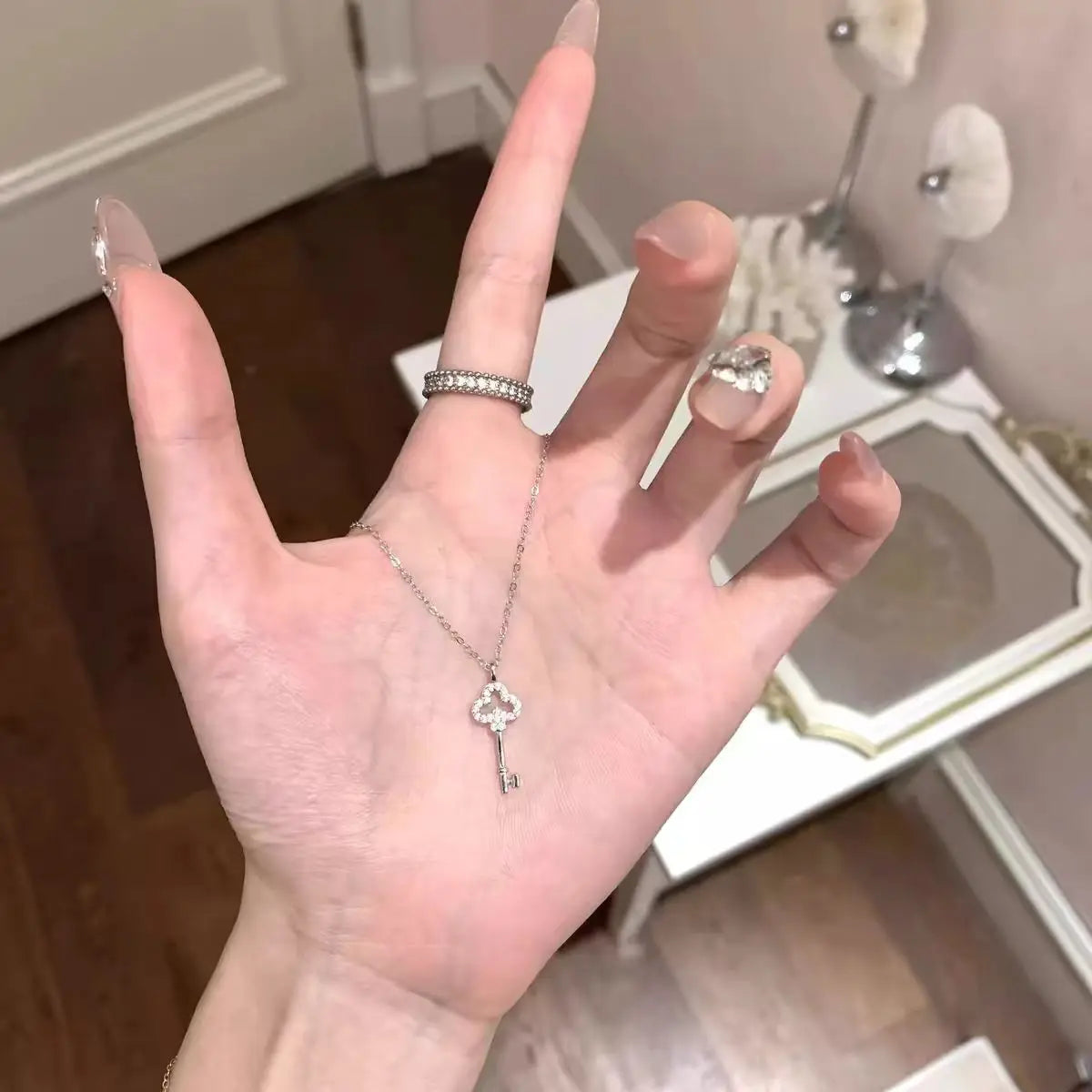 Light Luxury 925 Sterling Silver Plated 14K Gold Zircon Key Pendant Choker Necklace Female Cute Temperament Fine Jewelry - Floq & Raman