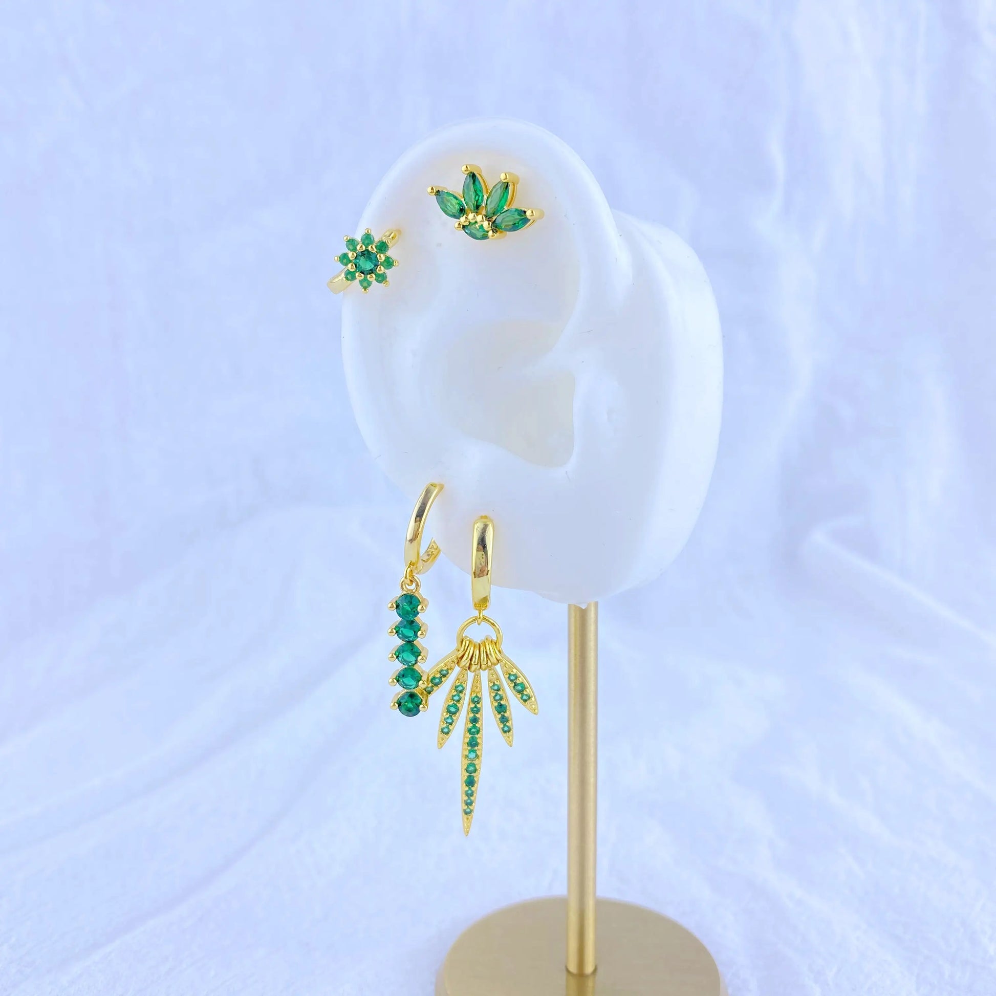 925 Sterling Silver Green Crystal CZ Hoop Earrings for Women | 2023 Luxury Gold Small Huggie Earrings | Fashion Piercing Jewelry - Floq & Raman