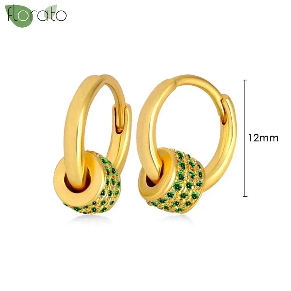 925 Sterling Silver Green Crystal CZ Hoop Earrings for Women | 2023 Luxury Gold Small Huggie Earrings | Fashion Piercing Jewelry - Floq & Raman