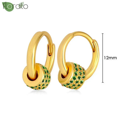 925 Sterling Silver Green Crystal CZ Hoop Earrings for Women | 2023 Luxury Gold Small Huggie Earrings | Fashion Piercing Jewelry - Floq & Raman