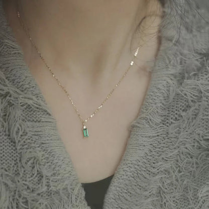Real 925 Sterling Silver Plating 14K Gold Geometric Green Zircon Pendant Choker Necklace For Women Fine Jewelry - Floq & Raman