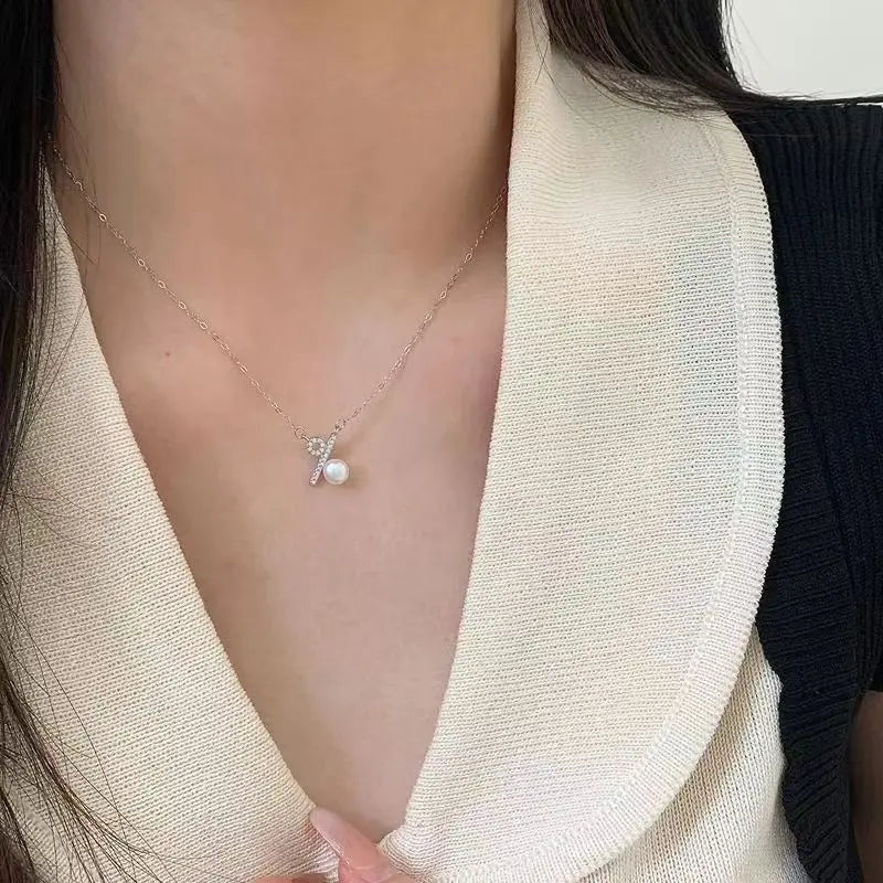 100% love s925 sterling silver percentage symbol necklace female special-interest Design shell pearls short pearl necklace - Floq & Raman