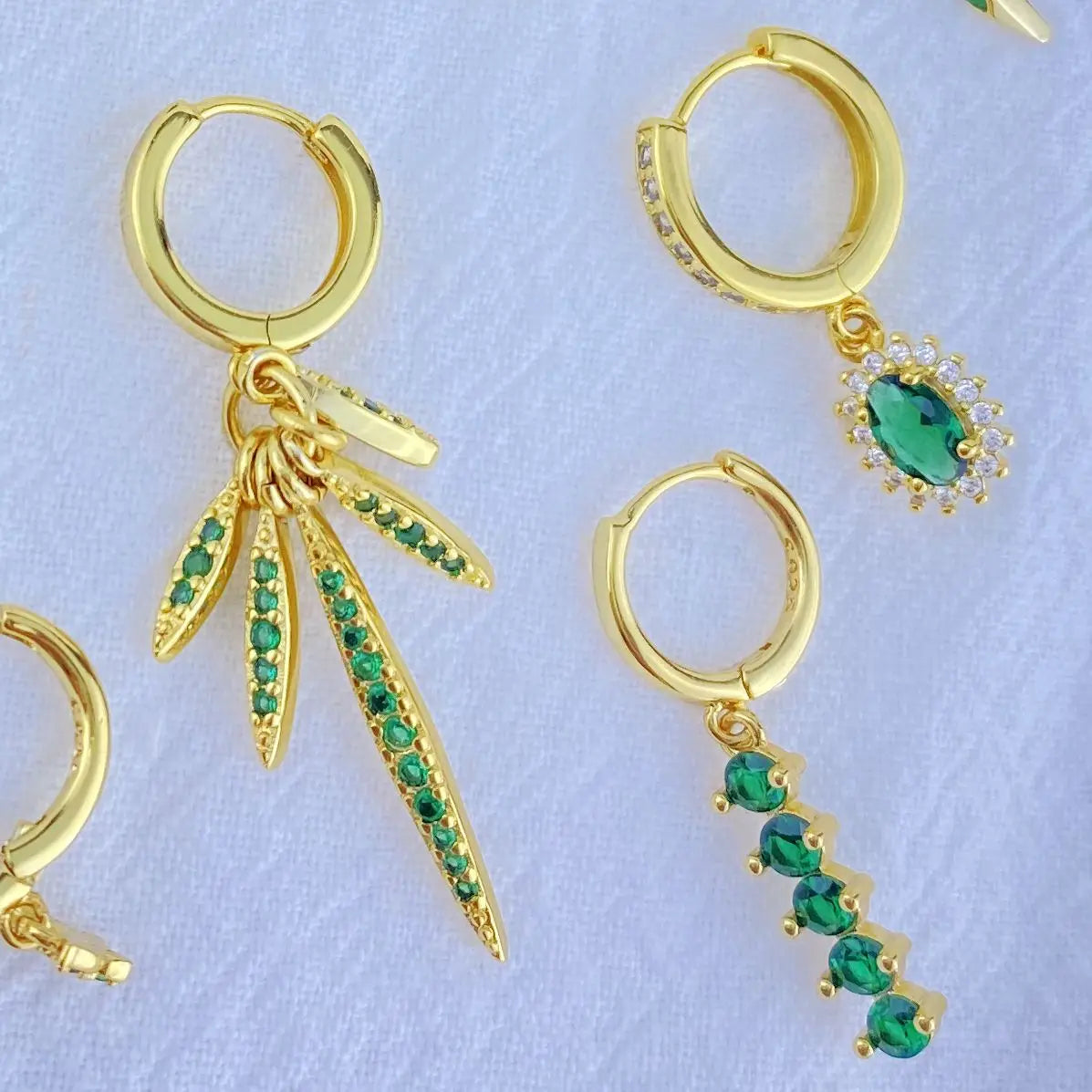 925 Sterling Silver Green Crystal CZ Hoop Earrings for Women | 2023 Luxury Gold Small Huggie Earrings | Fashion Piercing Jewelry - Floq & Raman