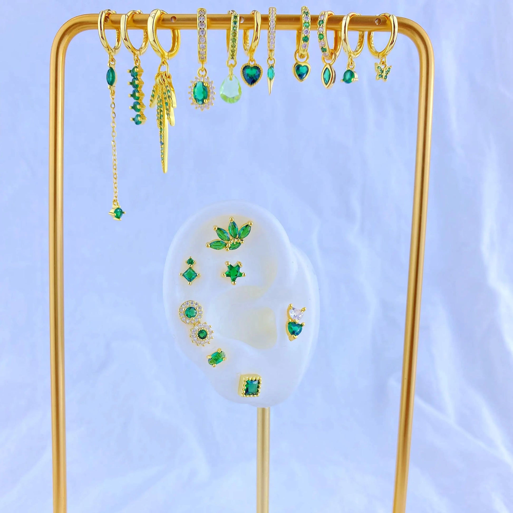 925 Sterling Silver Green Crystal CZ Hoop Earrings for Women | 2023 Luxury Gold Small Huggie Earrings | Fashion Piercing Jewelry - Floq & Raman