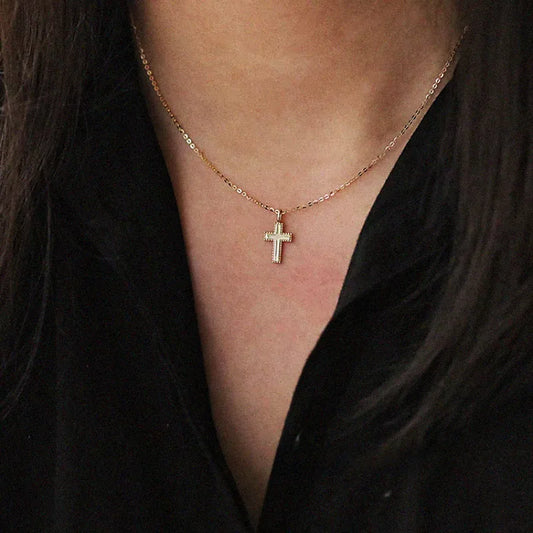 SS925 sterling silver plated 14K gold simple cross necklace clavicle chain women's pendant gift - Floq & Raman