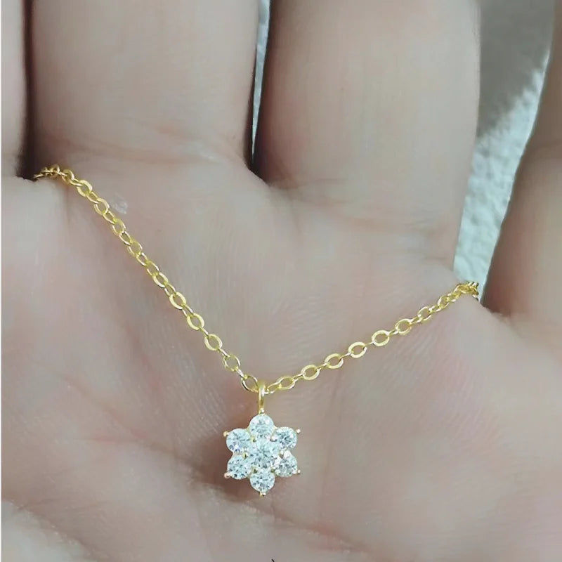 Real 925 Sterling Silver Seven star Zircon Pendant Necklaces for Women Cute Light Luxury Fine Jewelry Minimalist Plant Accessori - Floq & Raman