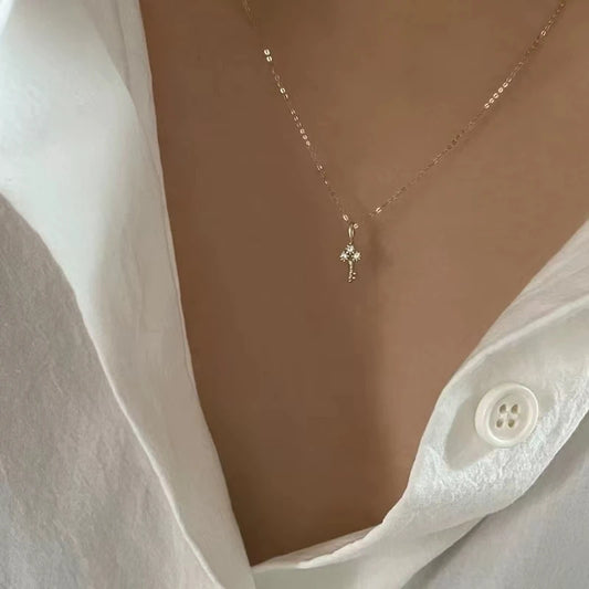 100% S925 Sterling Silver Plating 14K Gold Necklace for Women Zircon Key light luxury Mini Clavicle Chain - Floq & Raman