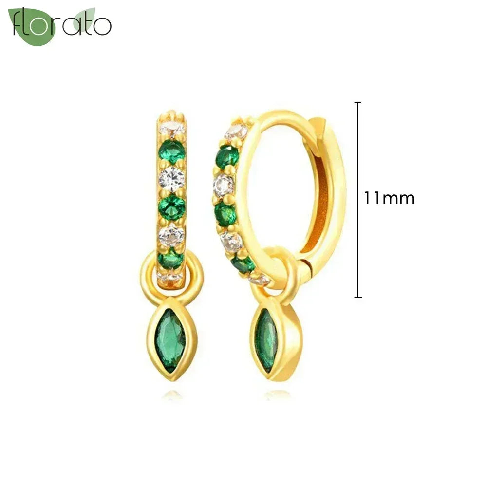 925 Sterling Silver Green Crystal CZ Hoop Earrings for Women | 2023 Luxury Gold Small Huggie Earrings | Fashion Piercing Jewelry - Floq & Raman