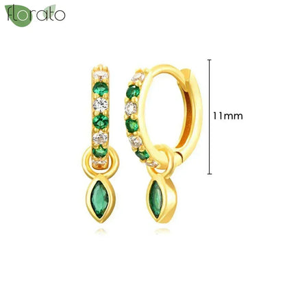 925 Sterling Silver Green Crystal CZ Hoop Earrings for Women | 2023 Luxury Gold Small Huggie Earrings | Fashion Piercing Jewelry - Floq & Raman