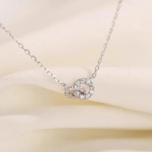 925 Sterling Silver Necklace 14K Yellow Gold Plated Double Cross Circles of Clear Cubic Zirconia Choker for Women Party - Floq & Raman