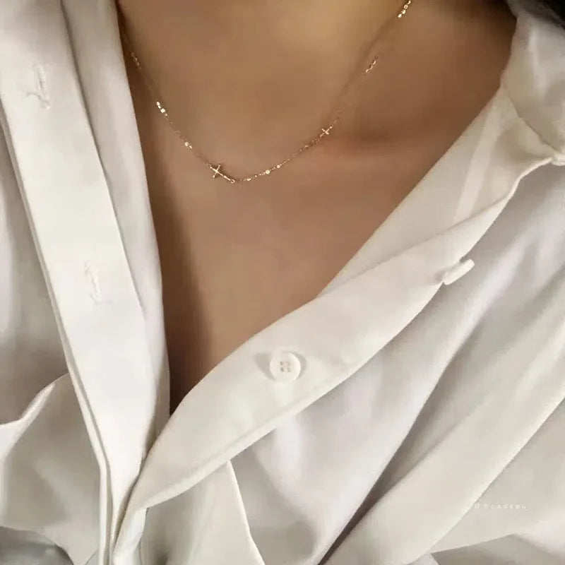 Ladies Cross Necklace S925 Sterling Silver Geometric Collar Chain Exquisite and Small Foldable Necklace Wedding Jewelry - Floq & Raman