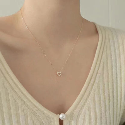 100% 925 Sterling Silver Simple Zircon Heart Pendant Clavicle Chain Necklace Women Classic Fashion 14k Gold Plating Jewelry - Floq & Raman