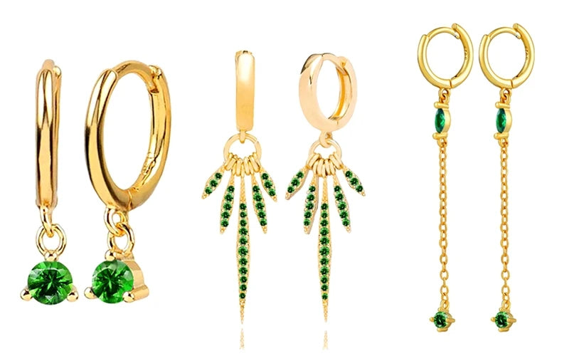925 Sterling Silver Green Crystal CZ Hoop Earrings for Women | 2023 Luxury Gold Small Huggie Earrings | Fashion Piercing Jewelry - Floq & Raman