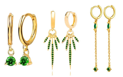 925 Sterling Silver Green Crystal CZ Hoop Earrings for Women | 2023 Luxury Gold Small Huggie Earrings | Fashion Piercing Jewelry - Floq & Raman