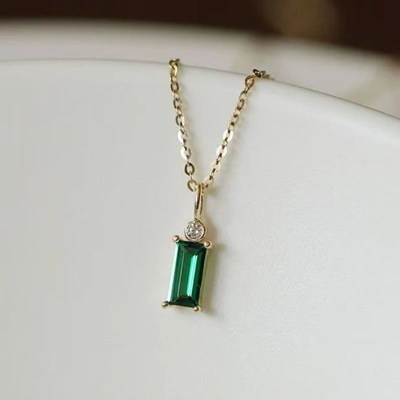 Real 925 Sterling Silver Plating 14K Gold Geometric Green Zircon Pendant Choker Necklace For Women Fine Jewelry - Floq & Raman