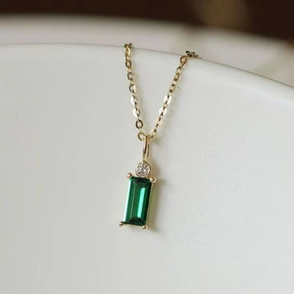 Real 925 Sterling Silver Plating 14K Gold Geometric Green Zircon Pendant Choker Necklace For Women Fine Jewelry - Floq & Raman