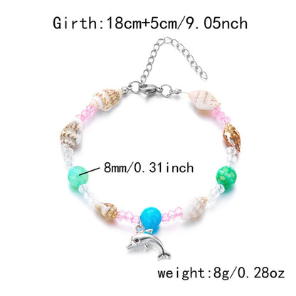 Dolphin, Starfish & Shell Pendant Bracelet – Conch Beads, Zinc Alloy, Adjustable | Summer Jewelry for Women - Floq & Raman