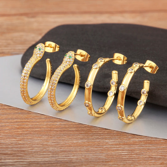 New Popular Snake Shape Cubic Zirconia Big Circle Hoop Earrings For Female Punk Style Daily Party Ear Jewelry Accessories - Floq & Raman