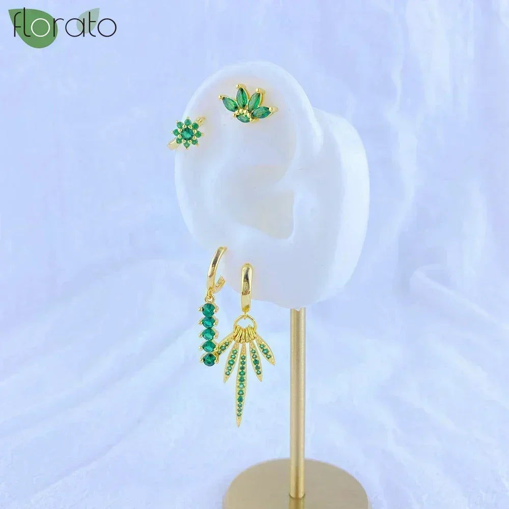 925 Sterling Silver Green Crystal CZ Hoop Earrings for Women | 2023 Luxury Gold Small Huggie Earrings | Fashion Piercing Jewelry - Floq & Raman