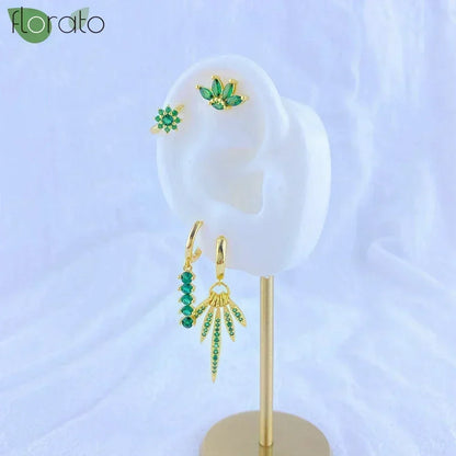 925 Sterling Silver Green Crystal CZ Hoop Earrings for Women | 2023 Luxury Gold Small Huggie Earrings | Fashion Piercing Jewelry - Floq & Raman