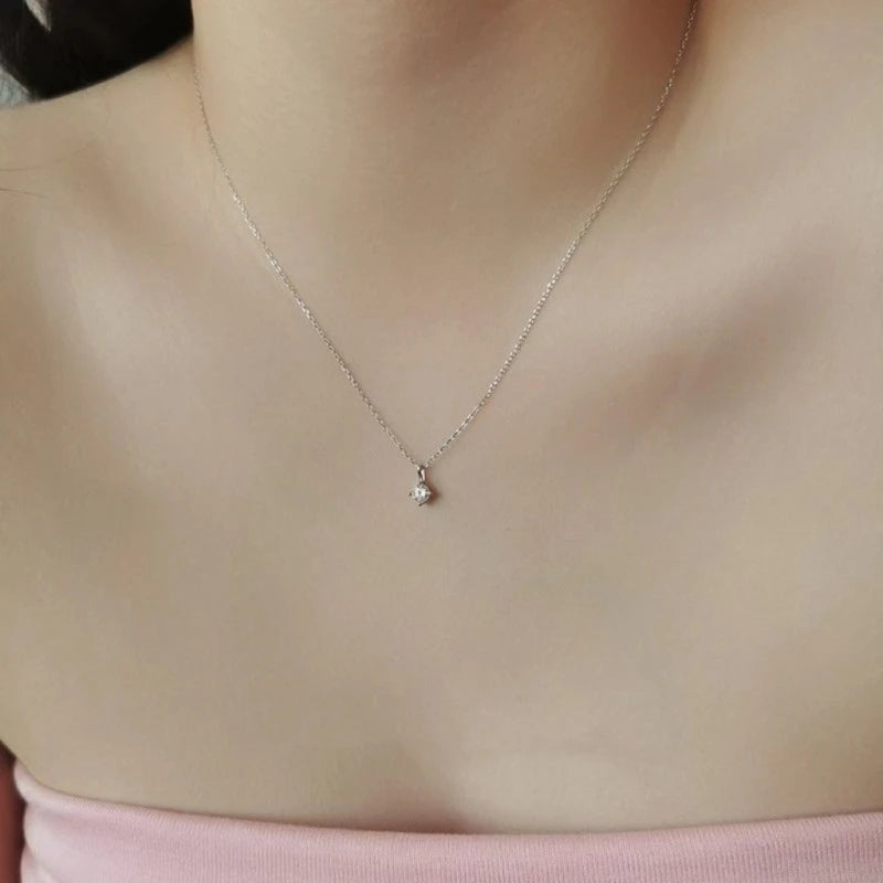 100% 925 Sterling Silver Geometric Zircon Pendant Necklace Women Fashion Elegant Party Jewelry Accessories - Floq & Raman