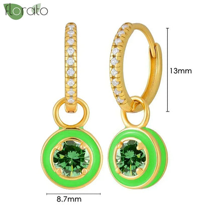 925 Sterling Silver Green Crystal CZ Hoop Earrings for Women | 2023 Luxury Gold Small Huggie Earrings | Fashion Piercing Jewelry - Floq & Raman