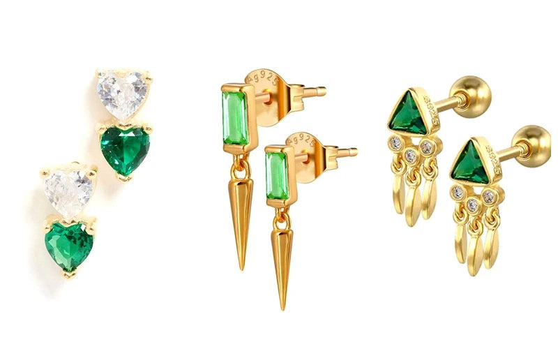 925 Sterling Silver Green Crystal CZ Hoop Earrings for Women | 2023 Luxury Gold Small Huggie Earrings | Fashion Piercing Jewelry - Floq & Raman