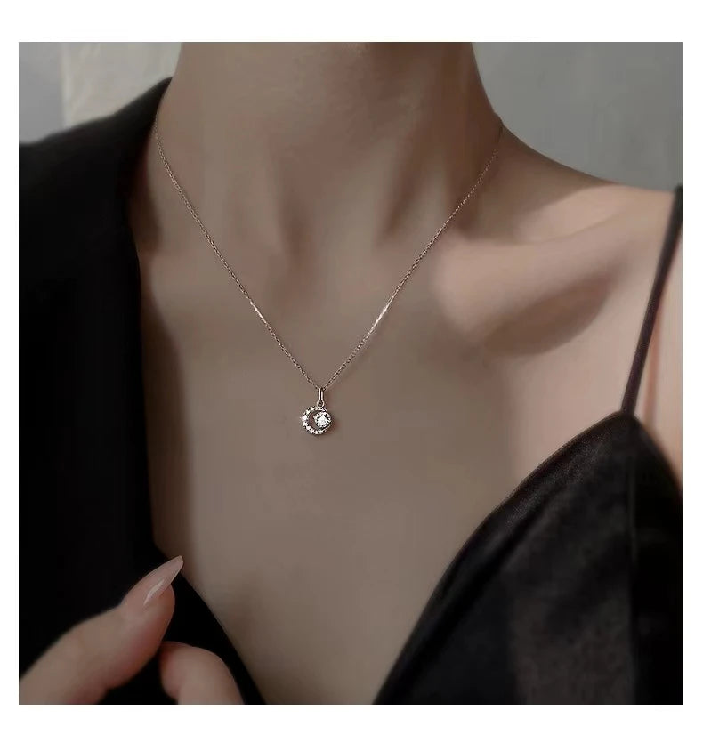925 Sterling Silver Fashion Simple Crescent Crystal Moon Pendant Necklace Women Shiny High-end Wedding Jewelry Accessories - Floq & Raman