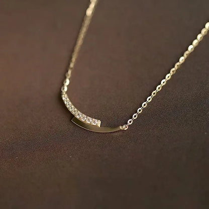 925 Sterling Silver 14K Gold Necklace Simple Glossy Flashing Diamond Arc Clavicle Chain Woman Simple Gift Temperament Jewelry - Floq & Raman