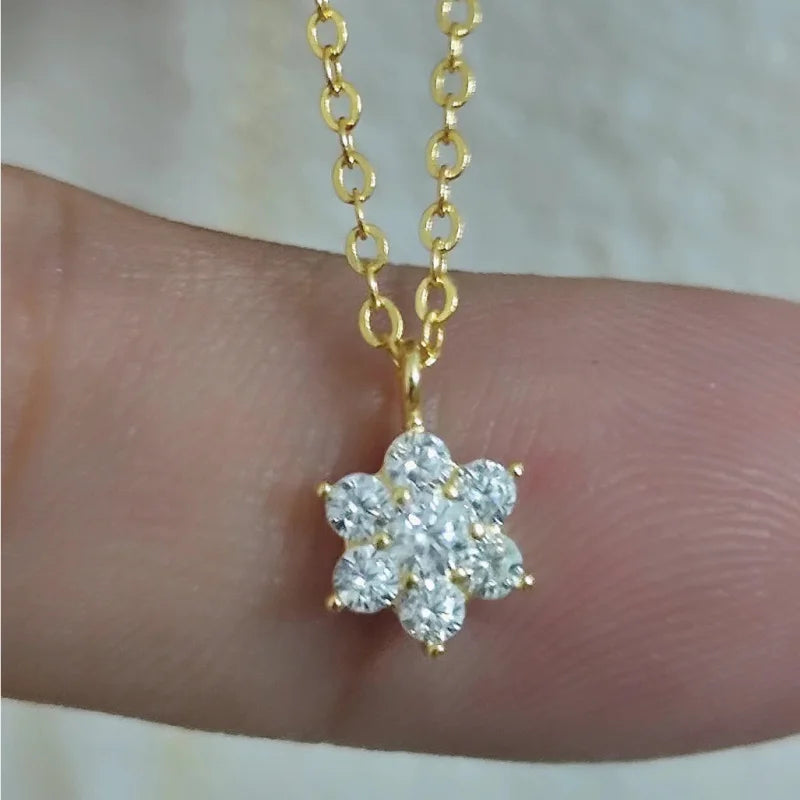 Real 925 Sterling Silver Seven star Zircon Pendant Necklaces for Women Cute Light Luxury Fine Jewelry Minimalist Plant Accessori - Floq & Raman
