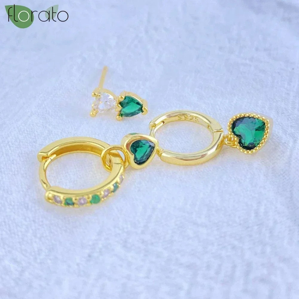 925 Sterling Silver Green Crystal CZ Hoop Earrings for Women | 2023 Luxury Gold Small Huggie Earrings | Fashion Piercing Jewelry - Floq & Raman