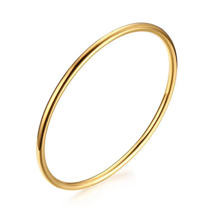 Stackable Stainless Steel Bangle Bracelet for Women, 3mm Round 18k Gold Plated Minimalist Jewelry Sister Best Friend Gift - Floq & Raman