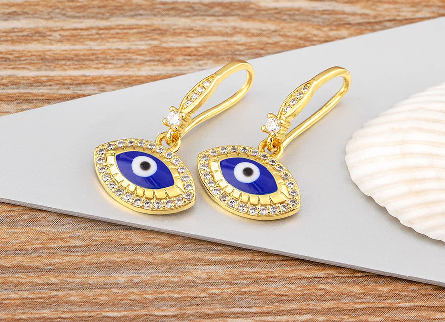 Nidin New Turkish Amulet Evil Eye Drop Earrings 4 Colors Lucky Charm Dangle Ear Hook Jewelry Birthday Wedding Gift Wholesale - Floq & Raman